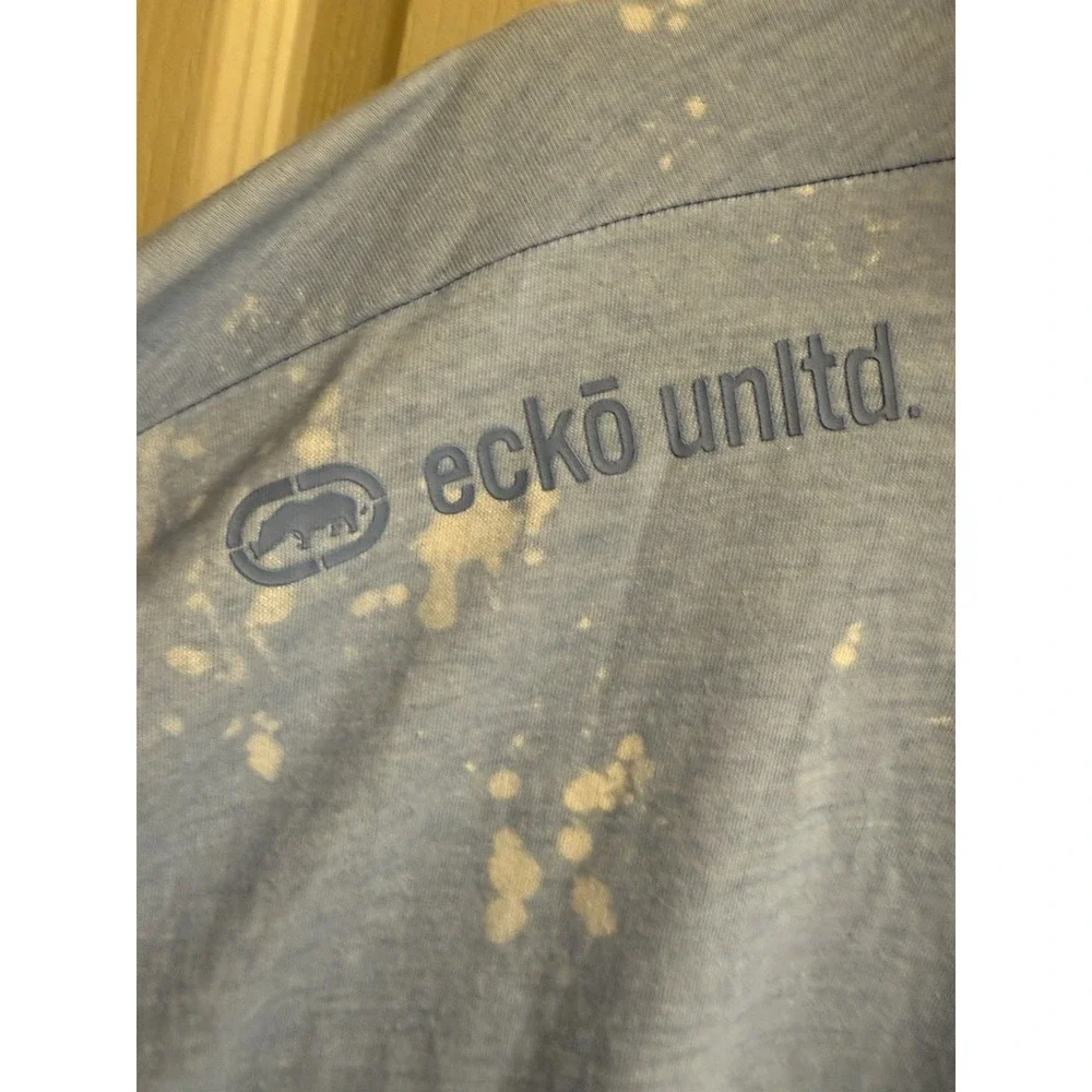 Mens Ecko Unltd Hooded Short Sleeve Shirt Blue/White 3XL ‎ EUC
